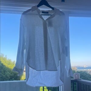 caraa White Linen Button-Down Blouse